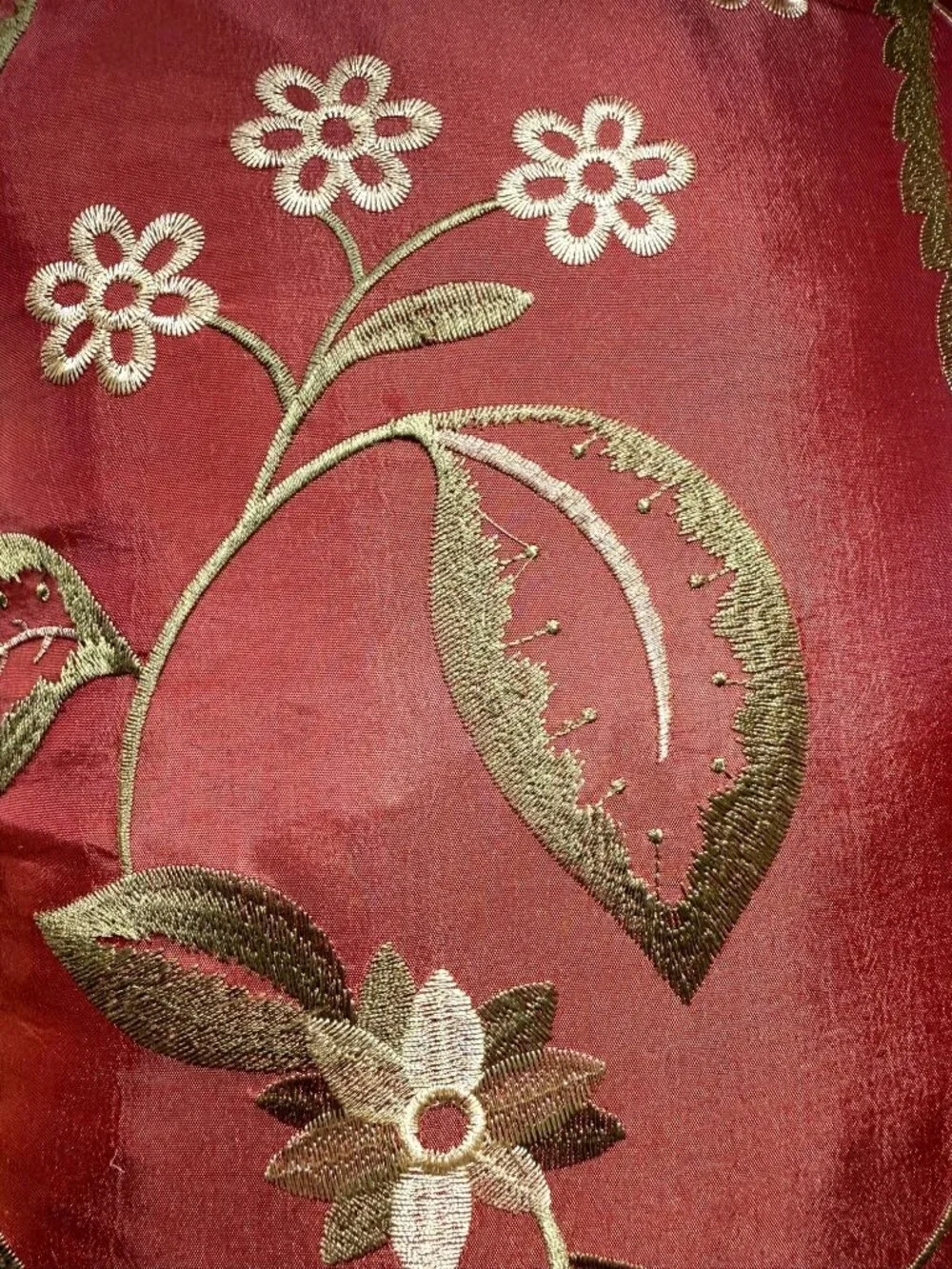 Set of 2 Rust/Gold Embroidered Floral Throw Pillows 17x17 Decorative Accent